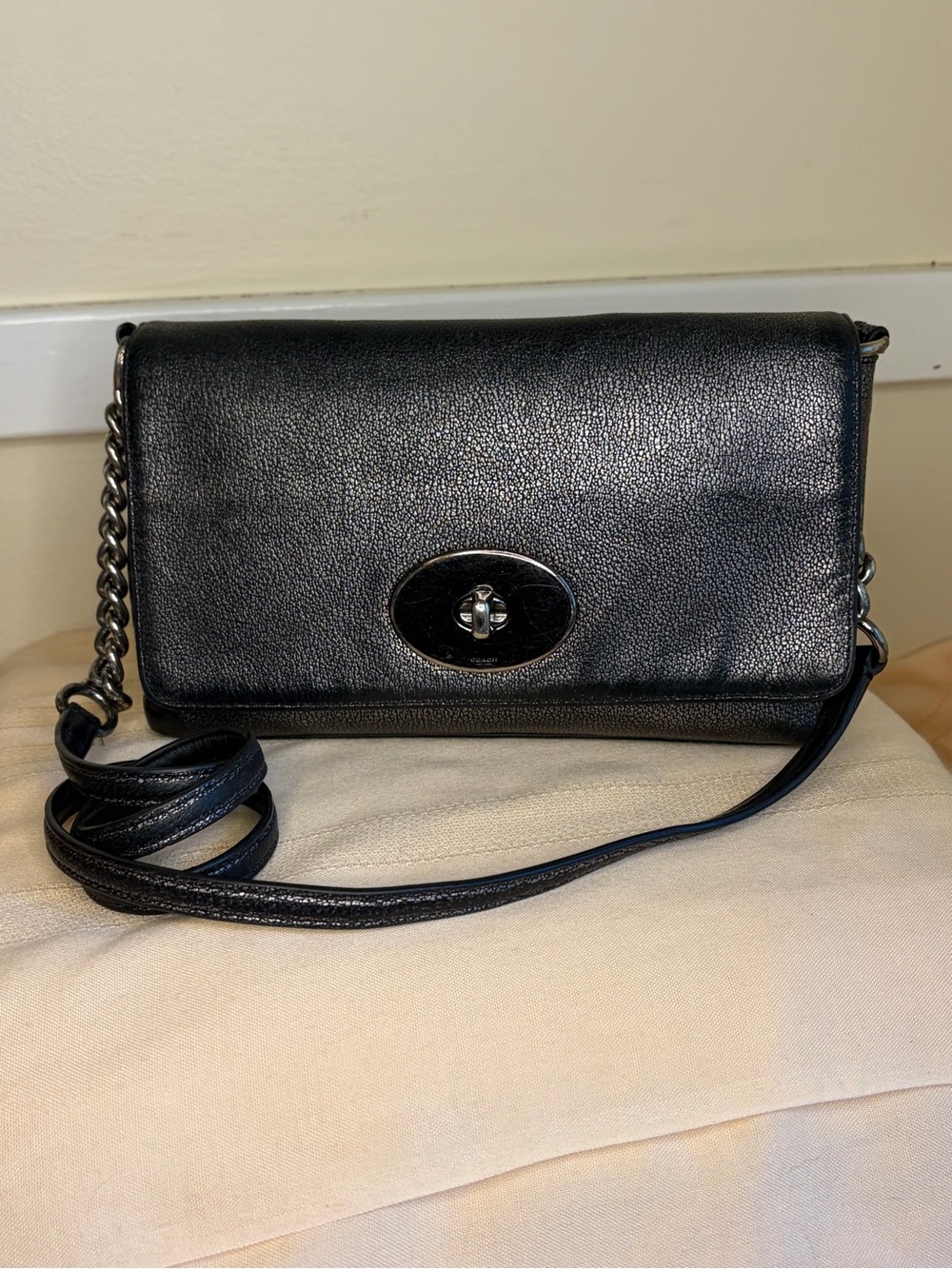 Coach 36335 Gunmetal Metallic Pebble Leather Crosstown Crossbody Bag